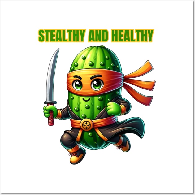 Ninja Cucumber - Stealthy and Healthy Fitness Tee Wall Art by vk09design